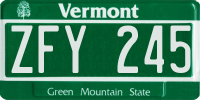 VT license plate ZFY245