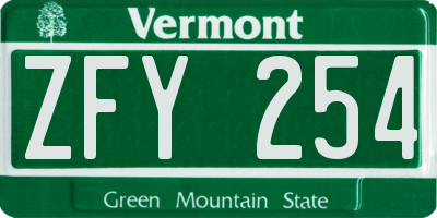 VT license plate ZFY254