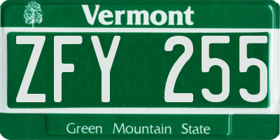 VT license plate ZFY255