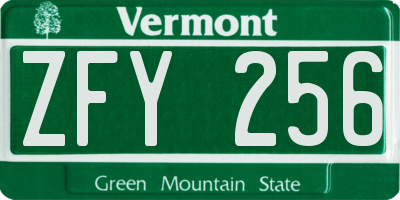 VT license plate ZFY256
