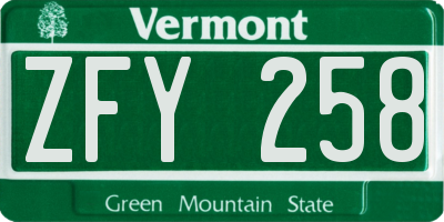 VT license plate ZFY258