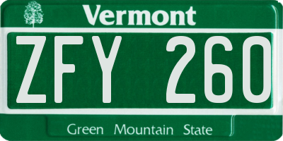VT license plate ZFY260