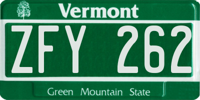 VT license plate ZFY262