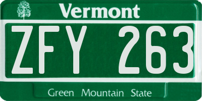 VT license plate ZFY263