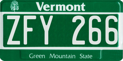 VT license plate ZFY266