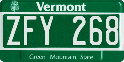 VT license plate ZFY268