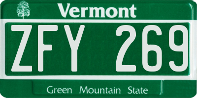 VT license plate ZFY269