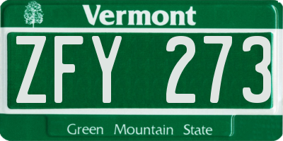VT license plate ZFY273