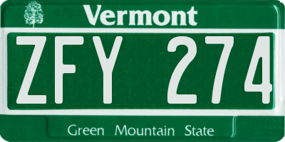 VT license plate ZFY274