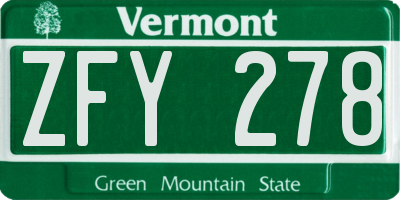 VT license plate ZFY278