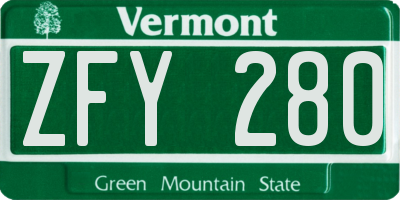 VT license plate ZFY280