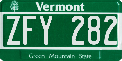 VT license plate ZFY282