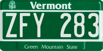VT license plate ZFY283