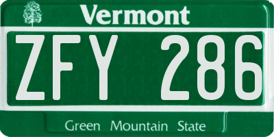 VT license plate ZFY286