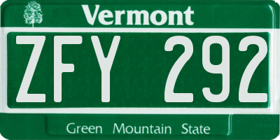VT license plate ZFY292