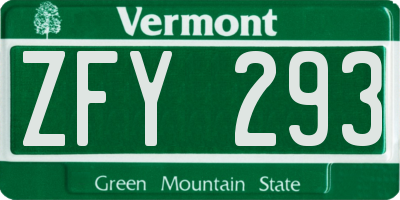 VT license plate ZFY293