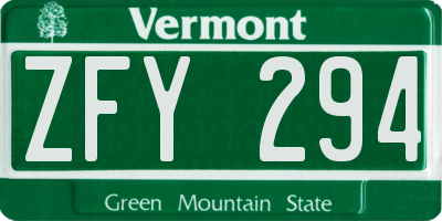 VT license plate ZFY294