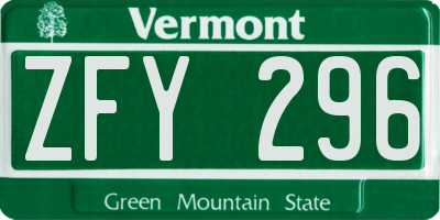 VT license plate ZFY296