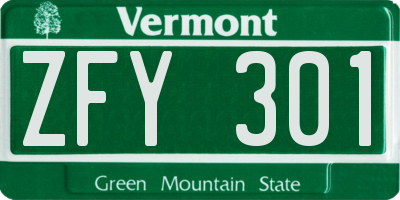 VT license plate ZFY301
