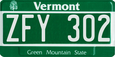 VT license plate ZFY302
