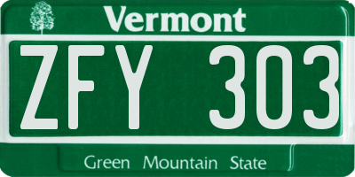 VT license plate ZFY303