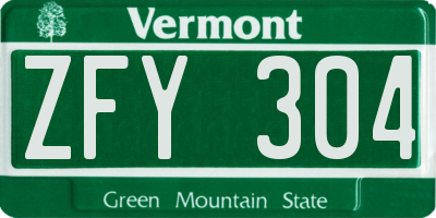 VT license plate ZFY304