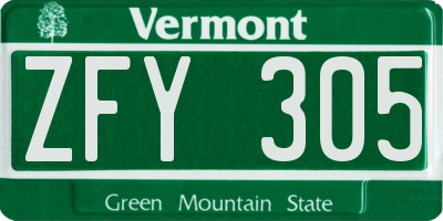 VT license plate ZFY305