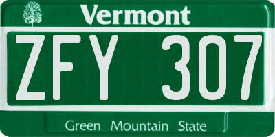VT license plate ZFY307
