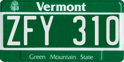 VT license plate ZFY310