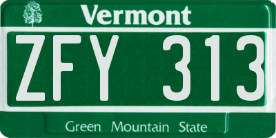 VT license plate ZFY313