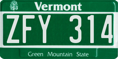 VT license plate ZFY314