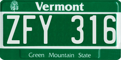 VT license plate ZFY316
