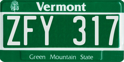 VT license plate ZFY317