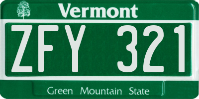 VT license plate ZFY321