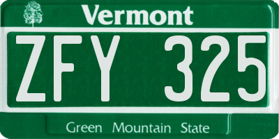 VT license plate ZFY325