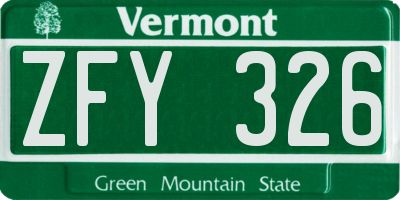 VT license plate ZFY326