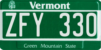 VT license plate ZFY330