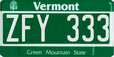 VT license plate ZFY333