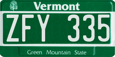 VT license plate ZFY335
