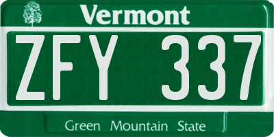 VT license plate ZFY337