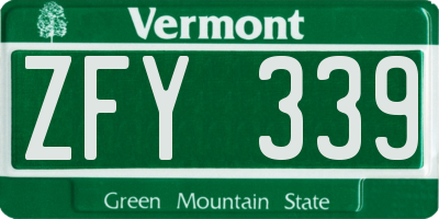 VT license plate ZFY339