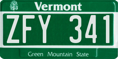 VT license plate ZFY341