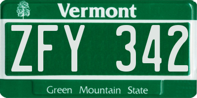 VT license plate ZFY342