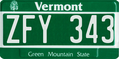 VT license plate ZFY343