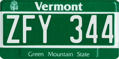 VT license plate ZFY344