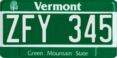 VT license plate ZFY345