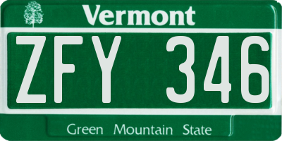 VT license plate ZFY346