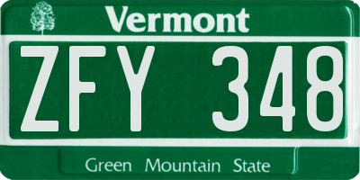 VT license plate ZFY348