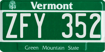 VT license plate ZFY352