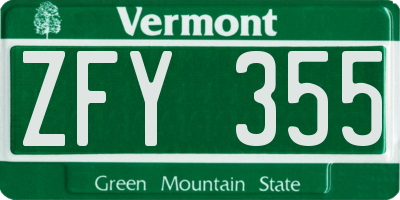 VT license plate ZFY355